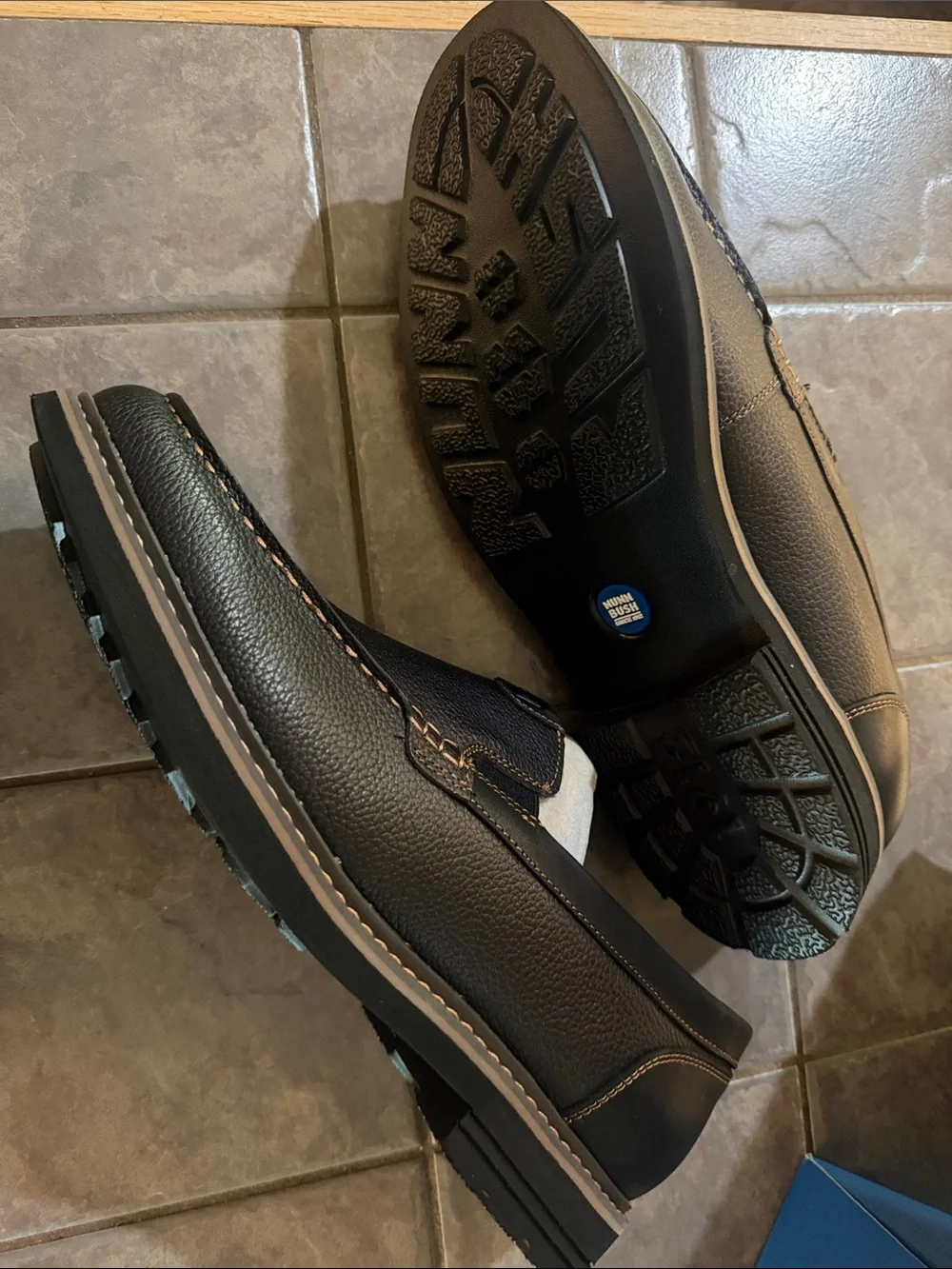 Nunn Bush Men’s Black Slip-On Moc Toe Loafers with Contrast Stitching